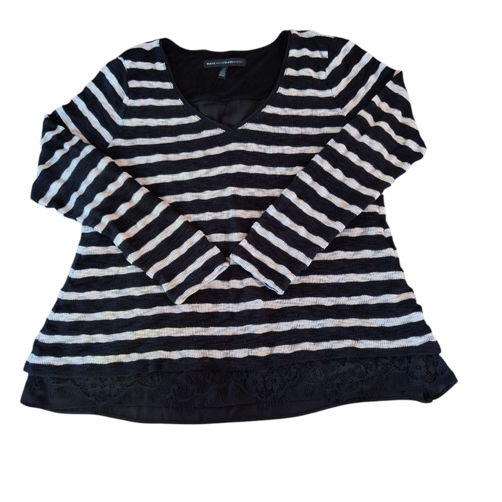 WHBM Black/White Striped Lined Sweater Size LP